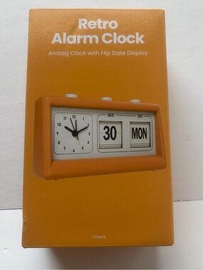 Gems Retro Alarm Clock Flip Date Day Analog Orange Desk Clock Brand New Sealed